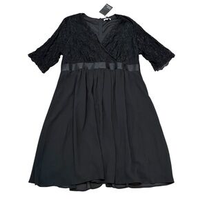 Pinup Fashion Lace Short Sleeve Knee Length Black Dress Size 20W Formal NWT